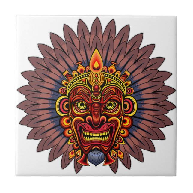 Azulejo Máscara ritual del rey guerrero tribal (Frente)