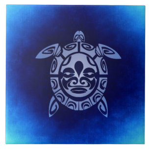 Azulejo Máscara tribal africana azul tortuga marina