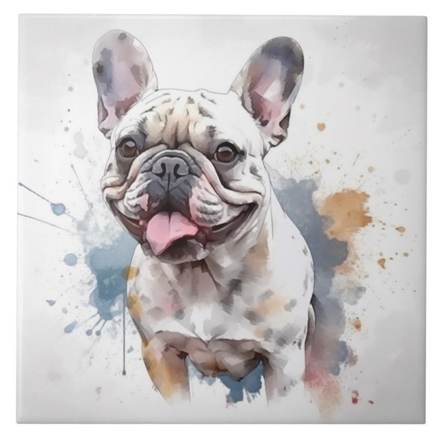 Azulejo Mascota de acuarela de Bulldog francés adorable (Frente)