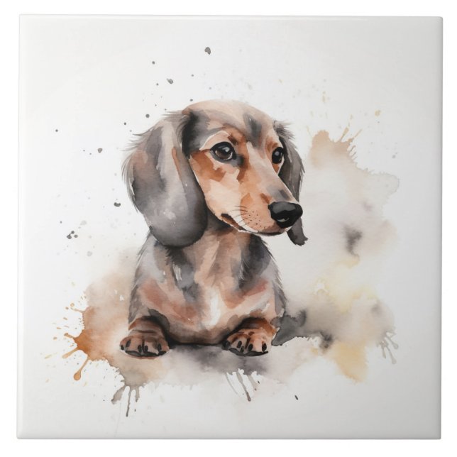 Azulejo Mascota de acuarela del perro de Dachshund en mini (Frente)