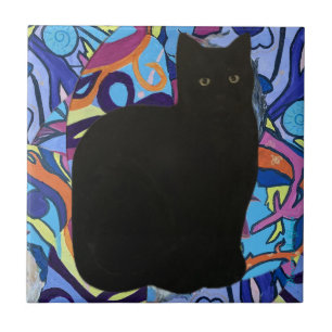 Azulejo Mascota Gato Negro Vibe Maureen Girard Psychedelic
