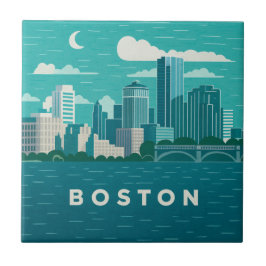 Azulejo Massachusetts Night Cityscape | Boston City