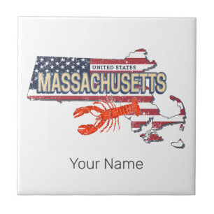 Azulejo Massachusetts United States Retro Map Vintage USA