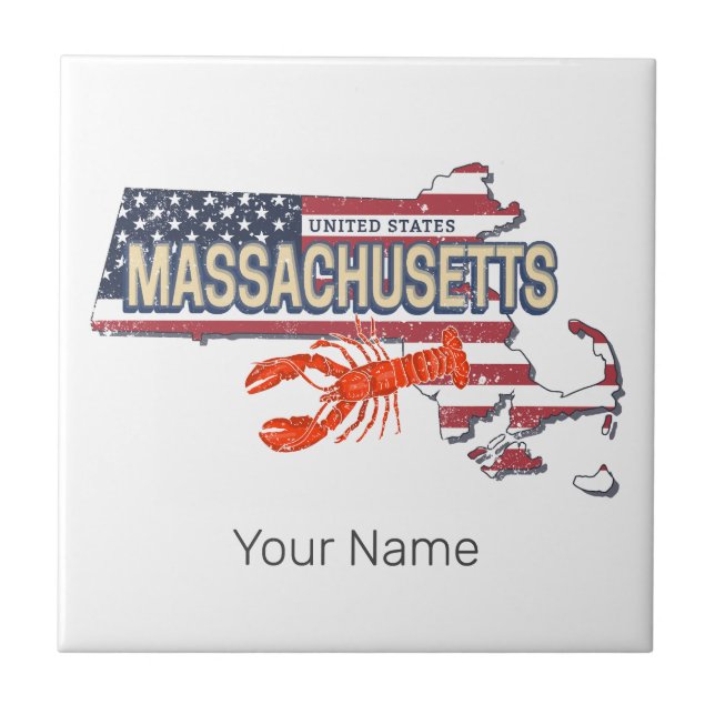 Azulejo Massachusetts United States Retro Map Vintage USA (Frente)