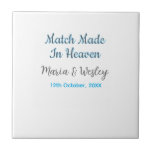 Azulejo Match made in heaven blue black couple name date<br><div class="desc">girly design</div>