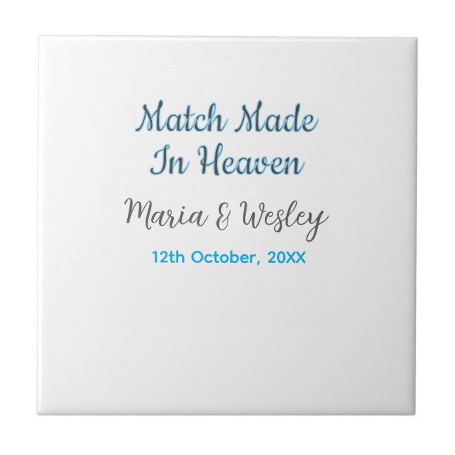 Azulejo Match made in heaven blue black couple name date (Frente)
