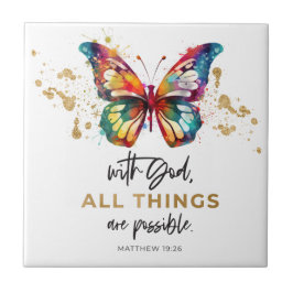 Azulejo Mateo 19:26 Mariposa de Todas las Cosas Posibles