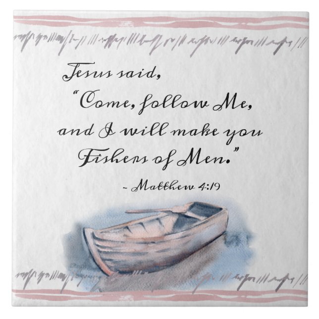 Azulejo Mateo 4:19 Jesús dijo: "Ven a seguirme" Biblia (Frente)
