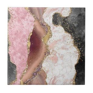 Azulejo Mauve blanco rosado Purpurina de oro Agriante Márm
