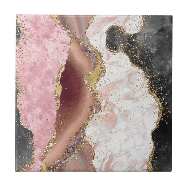 Azulejo Mauve blanco rosado Purpurina de oro Agriante Márm (Frente)