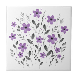Azulejo Mauve Grey Five Petter Watercolor Floral Motif