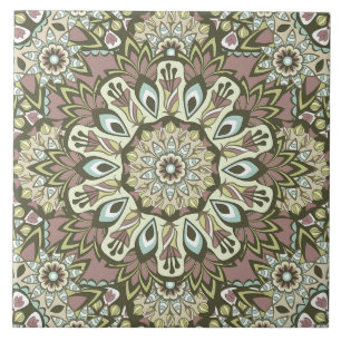Azulejo Mauve y Blue Boho Mandala Cerámica Tile