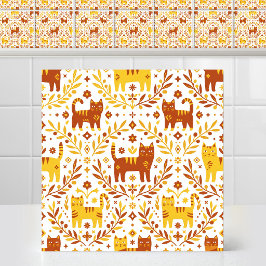 Azulejo Mayólica Española Minimalista Gato Mediterráneo Ad