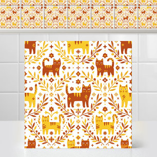 Azulejo Mayólica Española Minimalista Gato Mediterráneo Ad