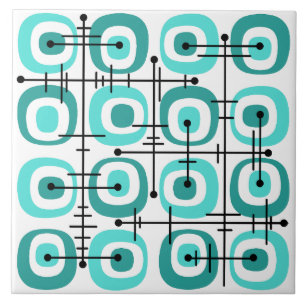 Azulejo MCM Modelo abstracto de medio siglo Turquesa
