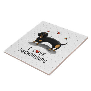 Azulejo Me encanta Dachshunds Dachsies (negro y tostado) C