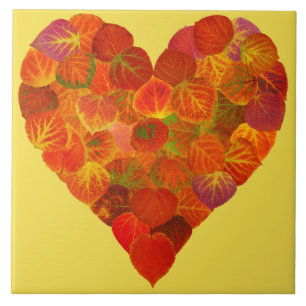 Azulejo Me Encanta El Otoño, Sutil—El Corazón De Hojas Roj