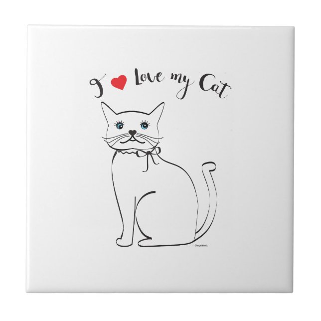 Azulejo Me encanta mi gato, lindo, Guay (Frente)