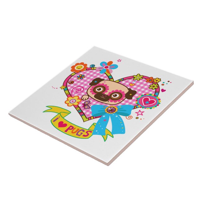 Azulejo ¡Me Encantan Los Pugs! Mosaico (Lado)