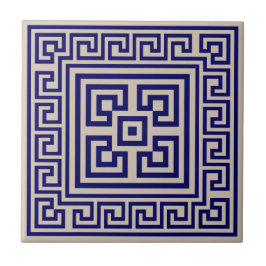 Azulejo Meander griego - Llave griega - azul y beige