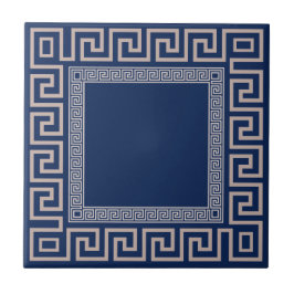 Azulejo Meander griego - Llave griega - Cerámica azul y be