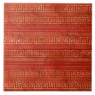 Azulejo Meander griego - Llave griega - Oro en rojo