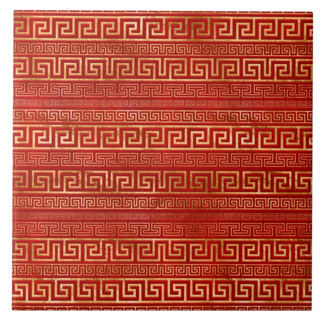 Azulejo Meander griego - Llave griega - Oro en rojo (Frente)