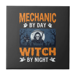 Azulejo Mecánico de Halloween de Día Bruja de Noche