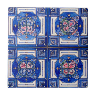 Azulejo Medallón barroco de terracota azul vintage