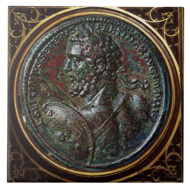 AZULEJO MEDALLÓN DE BRONCE ROMANO ANTIGUO SEPTIMIO SEVERO (Frente)