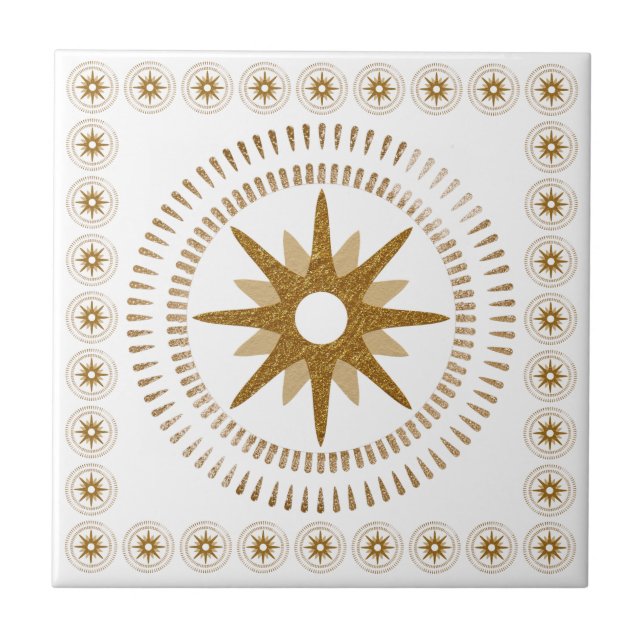 Azulejo Medallón de Estallido de Estrellas Doradas (Frente)