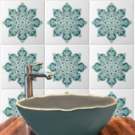 Azulejo Medallón de mosaico cerámico con verduras claras y