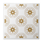 Azulejo Medallón de Oro Vintage con estreno<br><div class="desc">Patrón geométrico de inspiración moderna de mediados de siglo de estallidos dorados vintage, cada uno centrado en un brillante medallón de cortesía; un giro moderno en un diseño retro. Diseño moderno, sencillo y depurado en una paleta de colores dorados y blancos. Crea tu propio patrón de personalizado cargando una nueva...</div>