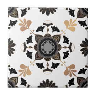 Azulejo Medallón del patrón negro gris beige