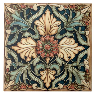 Azulejo Medallón Floral Marfil y Salvia