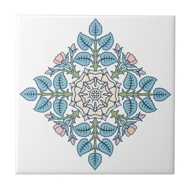 Azulejo Medallón Floral Simétrico Elegante (Frente)