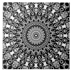 Azulejo Medallón Kaleidoscope de Mandala blanco y negro