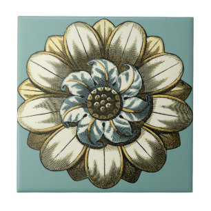 Azulejo Medallón Ornate Floral sobre fondo azul claro