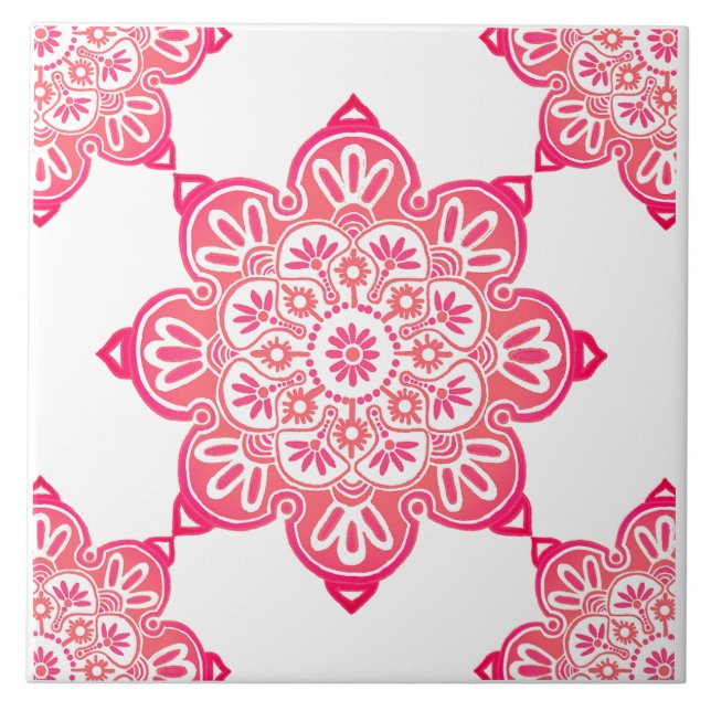 Azulejo Medallones rojos de cerámica contra la cocina (Frente)