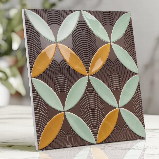 Azulejo Media Century Crescent and Wave in Mint and Mustar (Subido por el creador)