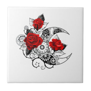 Azulejo Media luna mecánica con rosas rojas
