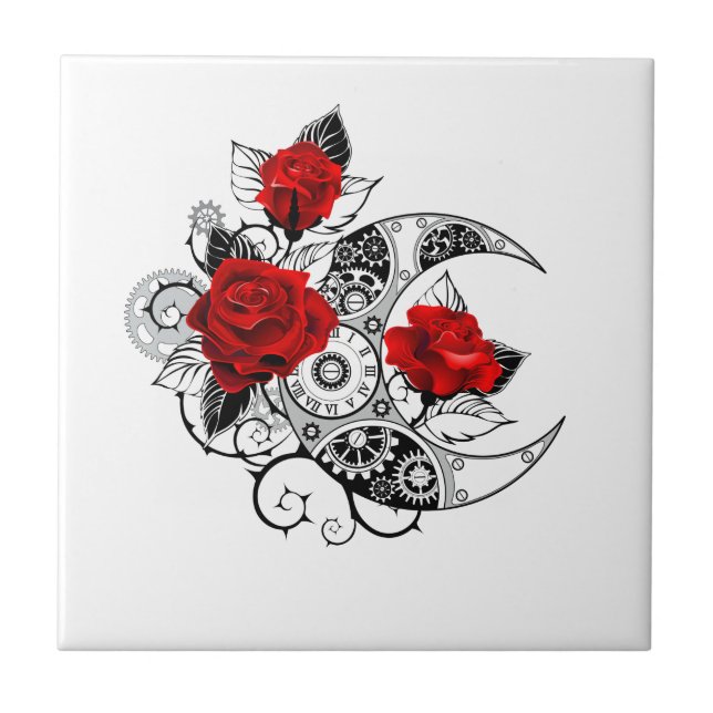 Azulejo Media luna mecánica con rosas rojas (Frente)
