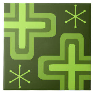 Azulejo Mediados del Siglo Moderno Crosses Olive Green