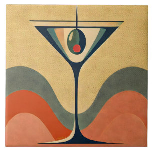 Azulejo Mediados del siglo Moderno "ola martini de olivos 