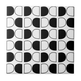 Azulejo Medio Círculo Geométrico Negro y Blanco