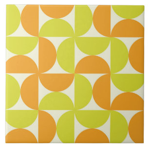 Azulejo Medio Siglo Círculos Medios Naranja y Verde Lima 