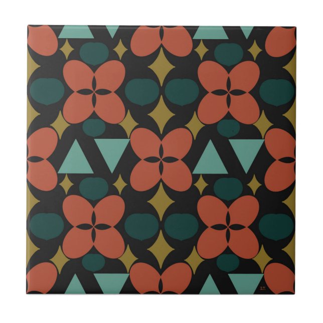Azulejo Medio Siglo Moderno Flor Diamante Negro (Frente)