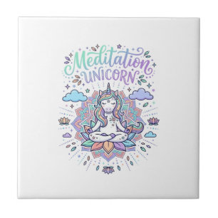 Azulejo Meditación de Unicornio Unicornio Fondo Blanco Vec