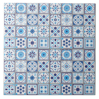 Azulejo Mediterranean Blue White Tile Pattern Watercolor 