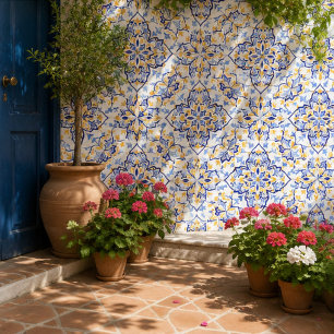 Azulejo Mediterranean Crown Elegant Blue and Gold Floral
